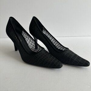 Touch of Nina Stilletto Pumps 8.5 Black Mesh Sparkle Croc Print Corp Witchy Goth